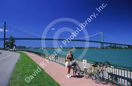 Windsor, Ontario, Canada and bridge connecting it to Detroit, Michigan.