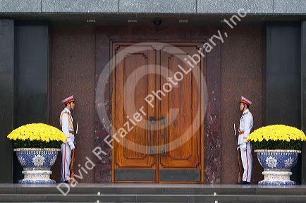 Guards in front of  the Ho Chi Minh Mausoleum in Hanoi, Vietnam.
