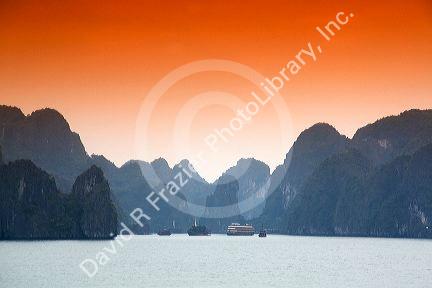 Misty morning views of Ha Long Bay, Vietnam.