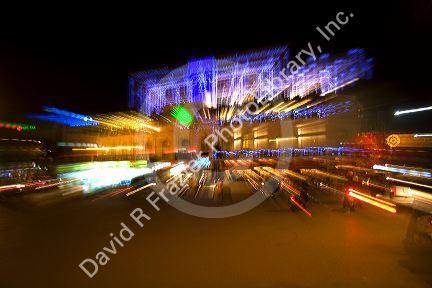 Night street scene during Tet in the historical center of Hanoi, Vietnam.