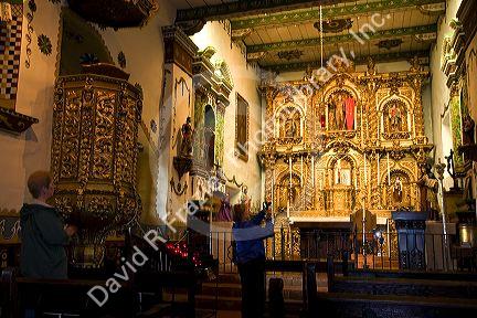 The Golden Altar inside the Father Serra's Church at Mission San Juan Capistrano, California, USA.