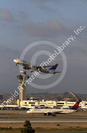 Delta Boeing 767 in taking off from LAX in Los Angeles, California, USA.