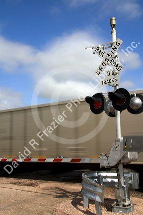 Union Pacific unit train of coal traveling near Lusk, Wyoming, USA.