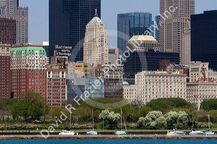 Highrise buildings and skyline of Chicago, Illinois, USA.