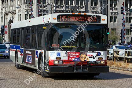 Diesel public city bus in Chicago, Illinois, USA.