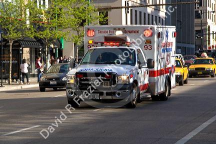 Ambulance in downtown Chicago, Illinois, USA.