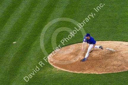 Chicago Cubs pitcher Rich Harden throwing a pitch at Wrigley Field, Chicago, Illinois, USA.