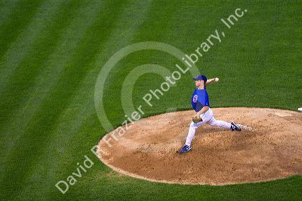 Chicago Cubs pitcher Rich Harden throwing a pitch at Wrigley Field, Chicago, Illinois, USA.