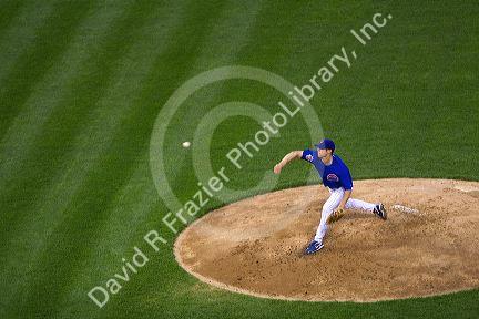 Chicago Cubs pitcher Rich Harden throwing a pitch at Wrigley Field, Chicago, Illinois, USA.