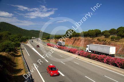 Vehicles travel on the A8 autoroute, La Provencale, in Southern France.