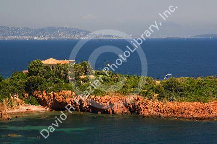 Coastal view of the Mediterranean Sea near Frejus in Southern France.