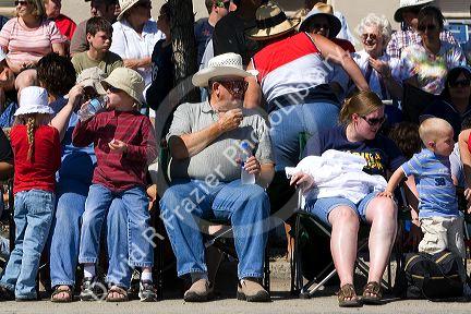 People watching a 4th of July parade in Cascade, Idaho, USA.