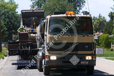 Chip seal pavement resurfacing treatment on a residential street in Boise, Idaho, USA.