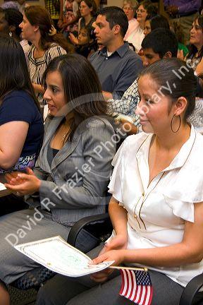 New United States citizens and family members attend a citizenship ceremony in Idaho, USA.