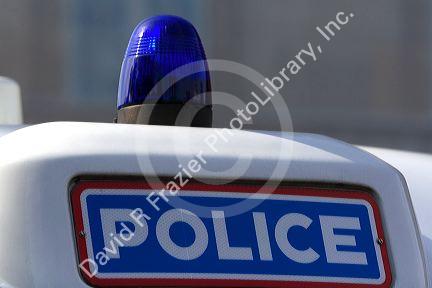 Police sign on a law enforcement vehicle in Paris, France.