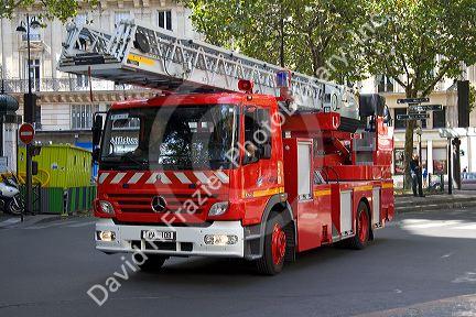 French fire department ladder truck in Paris, France.