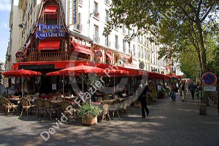 Sidewalk cafes near Les Halles in Paris, France.