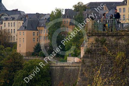 The Grund quarter along the Alzette River in central Luxembourg City, Luxembourg.