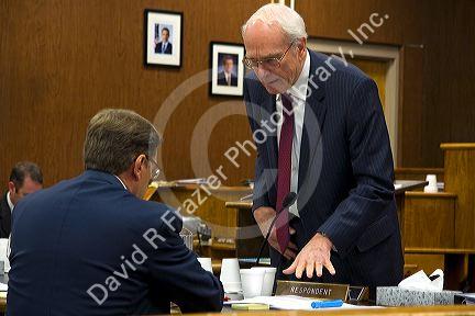 Courtroom scene showing an attorney preparing to adress the members of the Idaho Supreme Court at Twin Falls, Idaho. 11/5/09