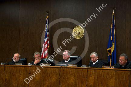 Courtroom scene showing the five members of the Idaho Supreme Court at Twin Falls, Idaho. 11/5/09