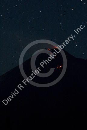 Arenal Volcano erupting with lava showing at night near La Fortuna, San Carlos, Costa Rica.