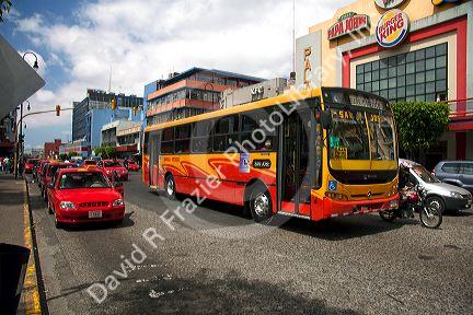 Public transportation city bus in San Jose, Costa Rica.