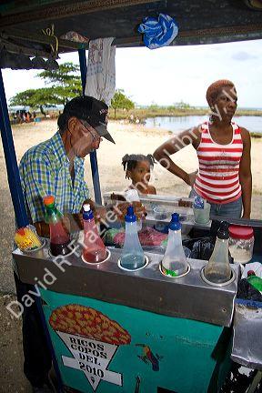 Shaved ice vendor at Puerto Limon, Costa Rica.
