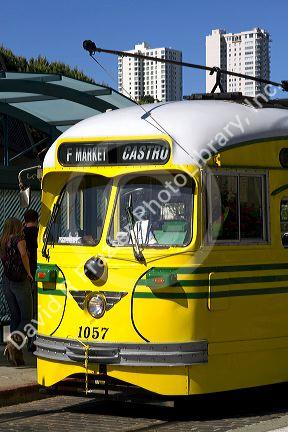 Retro streetcar public transportation in San Francisco, California, USA.