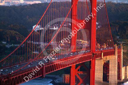 The Golden Gate Bridge at dusk in the San Francisco Bay area, California, USA.