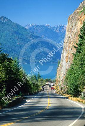 Highway scene showing sea and sky near Vancouver, Canada enroute to Whistler.