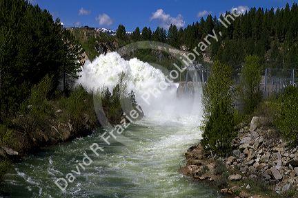 High water during spring runoff at Cascade Dam and the North Fork of the Payette River, Idaho, USA.