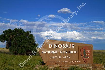 Dinosaur National Monument Canyon Area sign in Moffat County, Utah.
