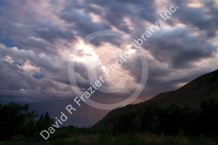 Cloudy sunset over the Salmon River near Salmon, Idaho, USA.