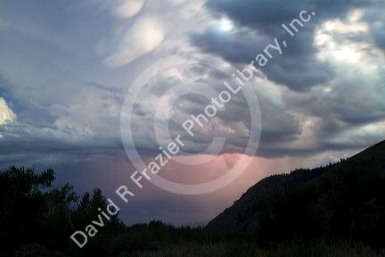 Cloudy sunset over the Salmon River near Salmon, Idaho, USA.
