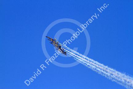 The Blue Angels F/A-18 Hornets fly in formation above Pensacola, Florida, USA.