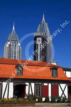 Interior of Fort Conde with downtown Mobile in the background, Alabama, USA.