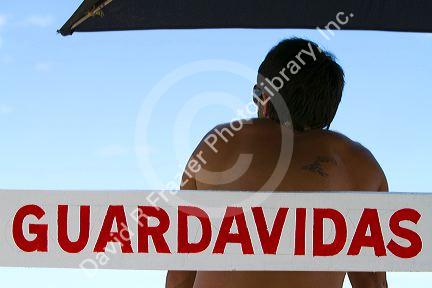 Lifeguard on the beach at Miramar, Argentina.