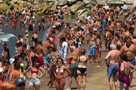 Beach scene at Mar del Plata, Argentina.
