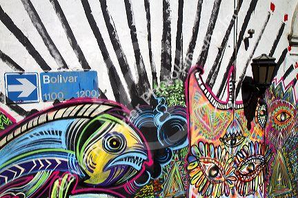 Colorful graffiti art on a building in the San Temlo barrio of Buenos Aires, Argentina.