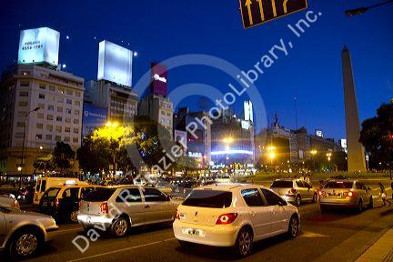 Avenida 9 de Julio at night in Buenos Aires, Argentina.