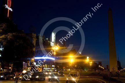 Avenida 9 de Julio at night in Buenos Aires, Argentina.