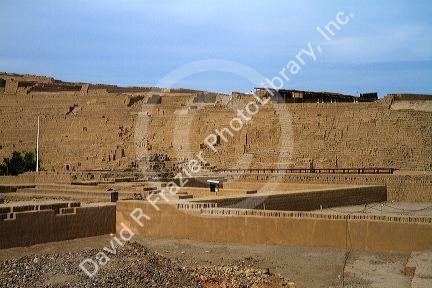 Huaca Pucllana pre-Inca ruins in the Miraflores district of Lima, Peru.