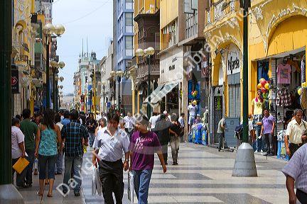 Calle De Mercaderes is a pedestrian street near Plaza Mayor in Lima, Peru.