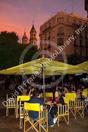 Outdoor dining at Plaza Dorrego in the San Telmo barrio of Buenos Aires, Argentina.