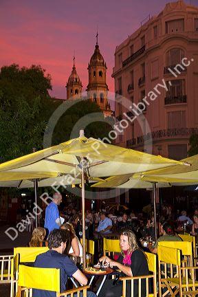 Outdoor dining at Plaza Dorrego in the San Telmo barrio of Buenos Aires, Argentina.