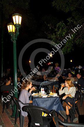 Outdoor dining at Plaza Dorrego in the San Telmo barrio of Buenos Aires, Argentina.