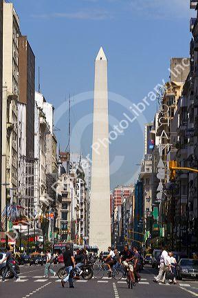 Avenida Corrientes and the Obelisk of Buenos Aires, Argentina.