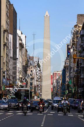 Avenida Corrientes and the Obelisk of Buenos Aires, Argentina.