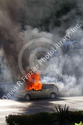 Car fire on Avenida 9 de Julio in Buenos Aires, Argentina.