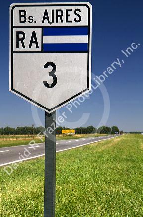 National Route 3 road sign in Buenos Aires province, Argentina.
